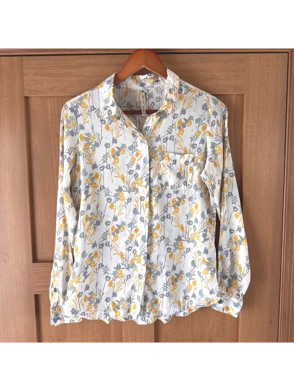 KUHL Hadley Long Sleeve Button Up Blouse Shirt Cream & Yellow Floral Women’s XS